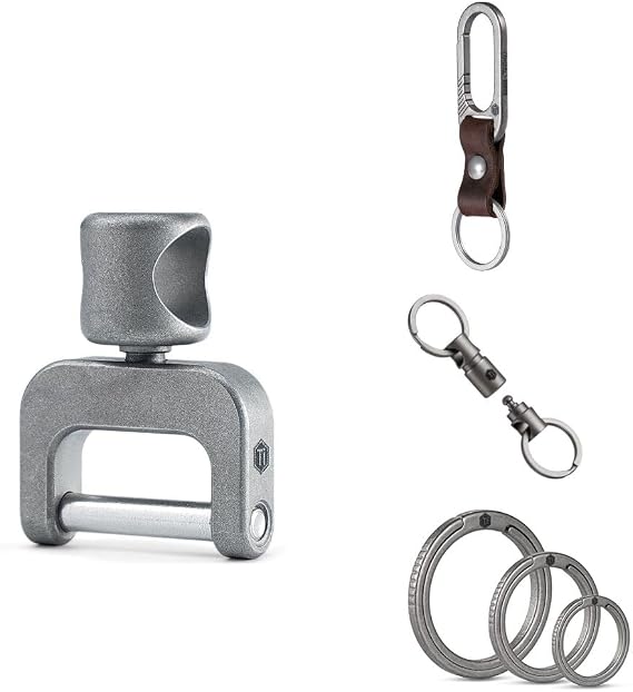 KeyUnity KA35M Titanium Swivel D Ring, KM02 Titanium Belt Clip Carabiner, KA24 Detachable Key Ring Connector & KA02 Flat Key Rings Bundle