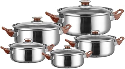 Nonstick Kitchen Cookware Sets, Stainless Steel Cookware Pot, Stainless Steel Cooking Pot Set with Glass Lids for Gas Electric Halogen Ceramic Induction Hobs