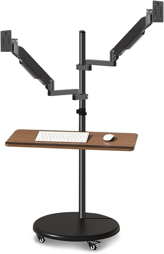 Adjustable Monitor Arm Dual Monitor Mount Stand with Keyboard Tray, 14"-43" Mulitiuse Rolling Monitor Floor Stand Mobile Workstation, Height Adjustable Gas Spring Monitor Mount Monitor Arm Mount(17"-4