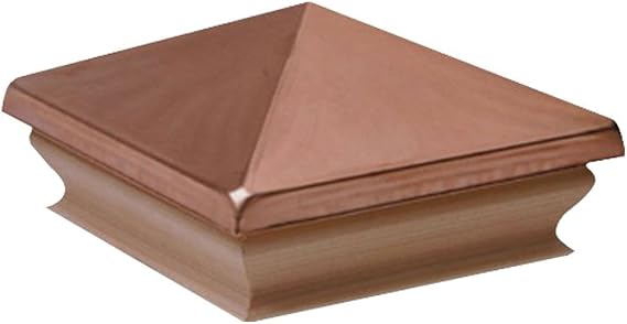Woodway Copper Pyramid Post Cap, fits 5.5" Post, with Premium Redwood Trim, 1PC