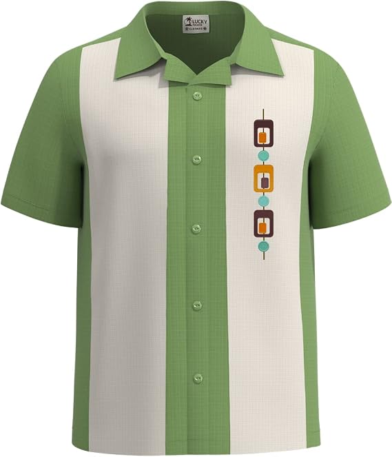 Lucky Paradise Mens Cuban Shirt, Bowling Button Down Short Sleeve Camp Collar Shirt, Summer Casual ~ Montego ~ USA Made