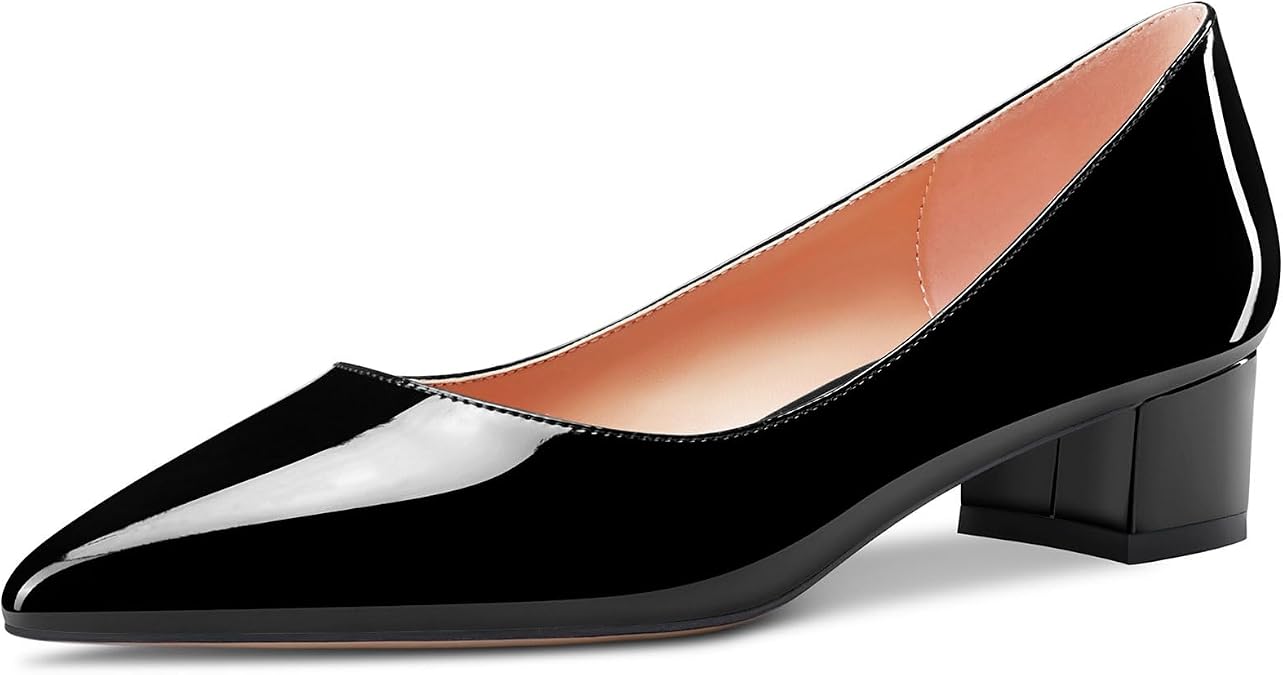 Aisicoo Womens Chunky Block Low Heel Close Pointed Toe Pumps Slip-on Prom Summer Basic Classic 1.2 Inches Heels