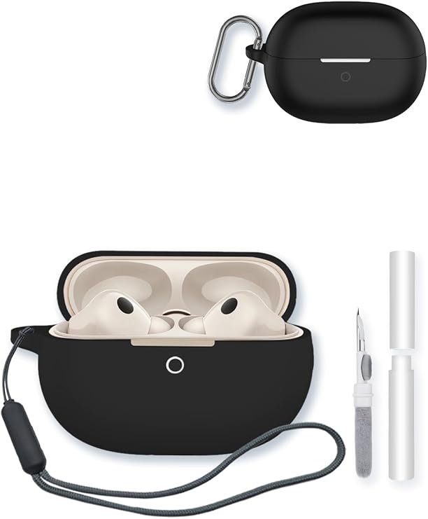 Case for Huawei FreeBuds Pro 5 Earbuds,Soft Protective,BOVUGAC Silicone Case Cover with Keychain & Cleaning Kit & Lanyard for Huawei FreeBuds Pro5.-Black