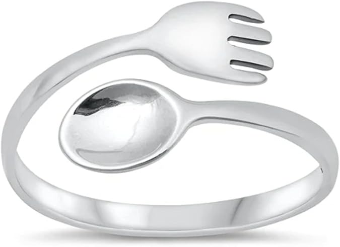CloseoutWarehouse 925 Sterling Silver Fork & Spoon Ring