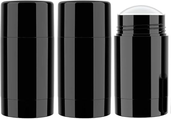 Tekson 2.5oz Empty Refillable Deodorant Containers, 3PCS Twist-UP Containers Tubes, Empty Balm Travel for Lotion Stick (Black)