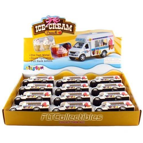 12 pcs in Box: 5 Die Cast Ice-Cream Truck, Pull Back Action White