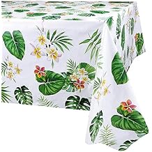 3 Pack Hawaiian Luau Tablecloths for Party Decoration, Hawaii Disposable Plastic Rectangular Table Covers, Aloha Tropical Palm Leaves Table Cloth, Summer Beach Kids Birthday Cocktail Party Supplies