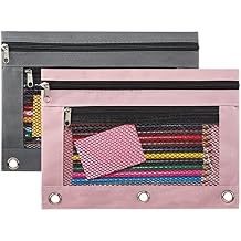 Pencil Pouch 3 Ring, Zipper Pencil Pouches Case Binder Cosmetic Bag 2 Pack