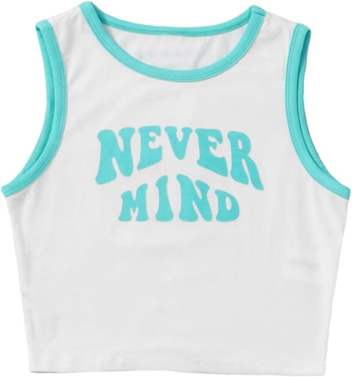 SHENHE Girl's Letter Print Cropped Tank Top Sleeveless Contrast Binding Crop Tops