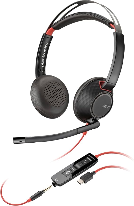 Plantronics Poly Blackwire 5220 Stereo USB-C Headset + 3.5mm Plug + USB-C/A Adapter