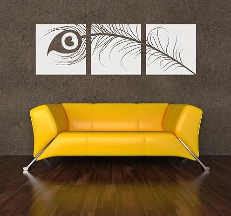 Peacock Feather Triptych Wall Decal 18" x 5.75" Brown