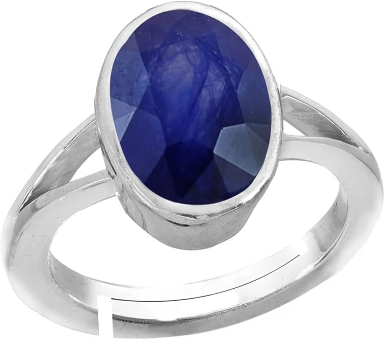 LMDPRAJAPATIS Natural Birthstone Blue Sapphire Adjustable 92.5 Stemp Sterling Silver Ring (Neelam Stone) for Women's and Men's 9.05 Carat