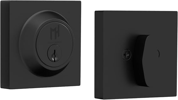 Mega Handles Suana Deadbolt Lock Matte Black (1-Pack) - Single Cylinder | Solid Zinc Alloy, Matte Black, Modern Round Knob, Rectangular Rosette, Front Door Single Cylinder Deadbolt