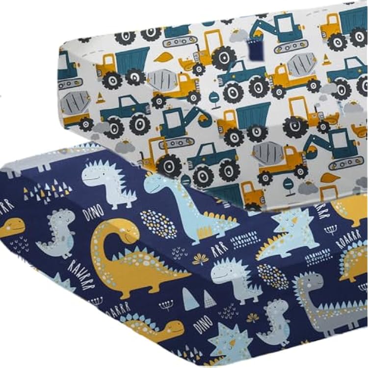 2 Pack Soft Dinosaur Crib Sheets Fitted, Comfy Breathable Baby Sheets for Boys Girls, 28x52 Inches Fits Standard Crib and Toddler Mattresses, Navy Dinosaur