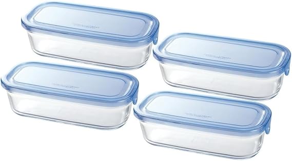 Iwaki KBC3246-BLN Pack & Range Heat-Resistant Glass Storage Container, Butter Case, Microwave & Oven Safe, M, 16.9 fl oz 500 ml, Set of 4, Aqua Blue, Gratin Dish, Pound Cake Mold, Heat-Resistant