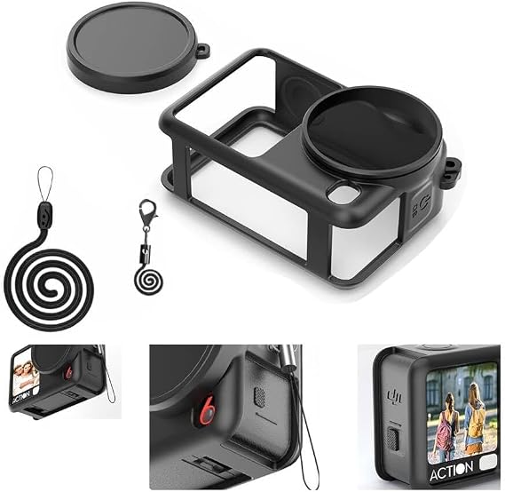 DJI Osmo Action 6 ile Uyumlu Silikon Koruma Kılıfı, Yumuşak Kılıf ve El Askısı, 3 Parça Set
