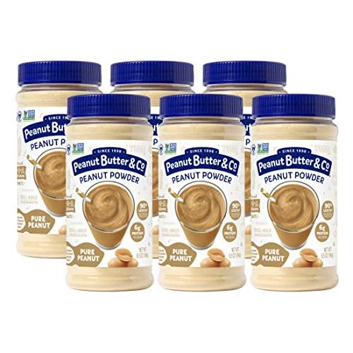 Peanut Butter & Co. Pure Peanut Powder, 6g Protein, No Sugar Added, 90% Less Fat, Non-GMO Project Verified, Vegan & Gluten Free Powdered Peanut Butter, 6.5 oz Jars Pack of 6