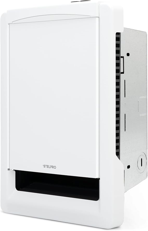 Stelpro Sonoma Style Wall Fan Heater 1500W / 120V 12 7/16 H 9 1/16 W Minimalist Design Silent Comfort, Quick Heat Built-In Electronic Thermostat White (ASOS1501W)