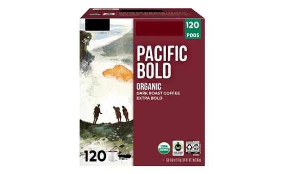 Pacific Bold Organic Dark Roast Extra Bold Coffee K' Cups - 120 Count Value Box Coffee Pods Single Serve (Packaging May Vary)+ SHIPPING IN BOX