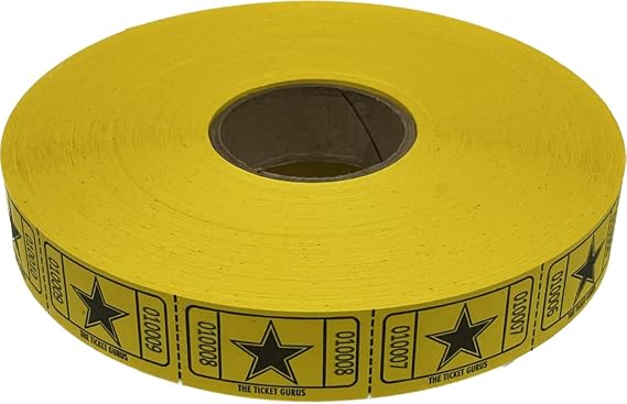 The Ticket Gurus-roll of 2000 Yellow Star Tickets Single Roll Consecutively Numbered Raffle Tickets