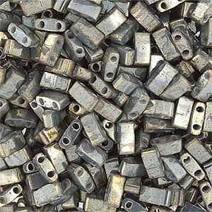 Miyuki Half Tila 2 Hole Rectangle Beads 5x2.3mm-Galvanized Gray Luster 7.8 Grams