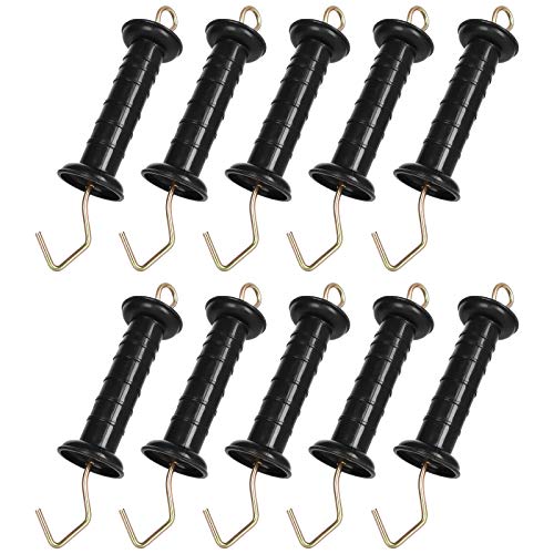 ABuff 10 Pack Plasitc Electric Fence Gate Handles Insulators Ranch Fences Accessories, Simple Tension Gate Handle with Spring for Electric Fence, Black