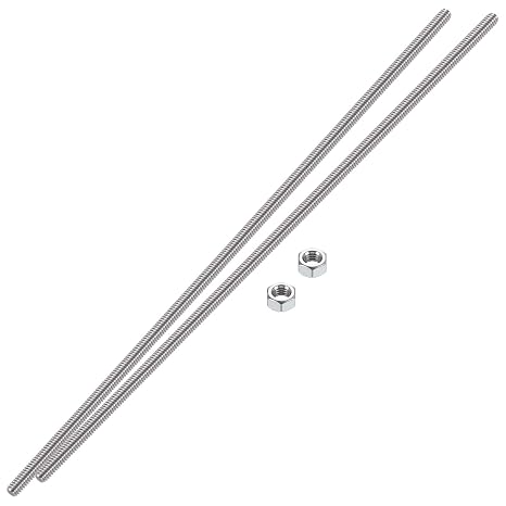 2pcs 1/4"-20 Fully All Threaded Rod,300mm/12 Length, with Nuts