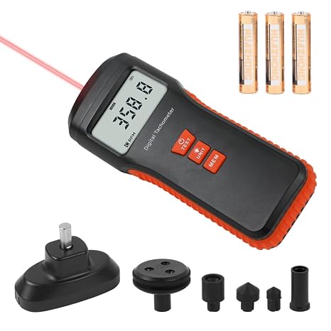 Tachometer Contact & Non-contact Digital Tachometer 4 Test Mode Laser Photo Tachometer 1.0~99999RPM High Accuracy RPM Tachometer with 4 Contact Probes, Backlit Display, Data Memory/Hold,Auto Power Off