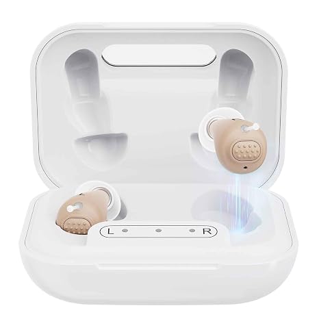 Hearing Aids for Seniors - Rechargeable with 48+ Hour Battery & Charging Case. Enjoy Clear Sound with 2 Earbud Types (Comfort Fit & Feedback-Free). Auto On/Off for Ease