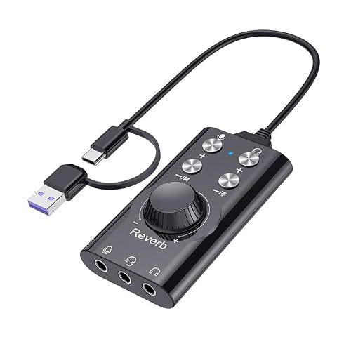 Goshyda USB Sound Card, External Stereo Sound Card with Volume Control, USB Type C to 3.5mm Jack Audio Adapter for PC, Laptop, Desktop, Headset
