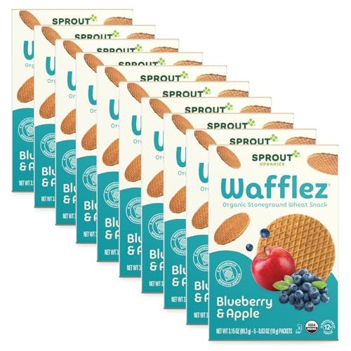 Sprout Organic Baby Food, Stage 4 Toddler Snacks, Blueberry Apple Wafflez, Single Serve Waffles 5 CountPack of 10