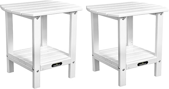 Patio Adirondack Side Table Set of 2, Outdoor End Tables All-Weather Resistant HDPE for Deck, Lawn, Garden, Porch, Backyard End Table (2 Tier)