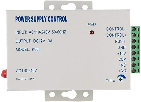 K80 12V 3A Power Supply Control for Video Door Phone System & Video Intercom Input AC 110-240V Support NO/NC Electric Door Lock and Exit Button Video Doorbell Power Supply