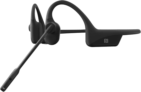 Aftershokz OpenComm (Rebranded as Shokz OpenComm) Wireless Stereo Bone Conduction Bluetooth Headset with Noise-Canceling Boom Microphone for Office Home Business Trucker Drivers Commercial Use, Black