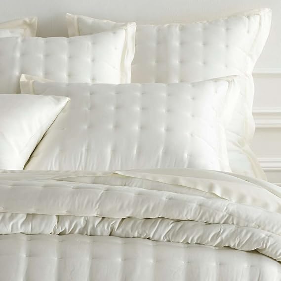 Pine Cone Hill Silken Solid Ivory Puff Sham, Euro Size, Ivory Solid Pattern