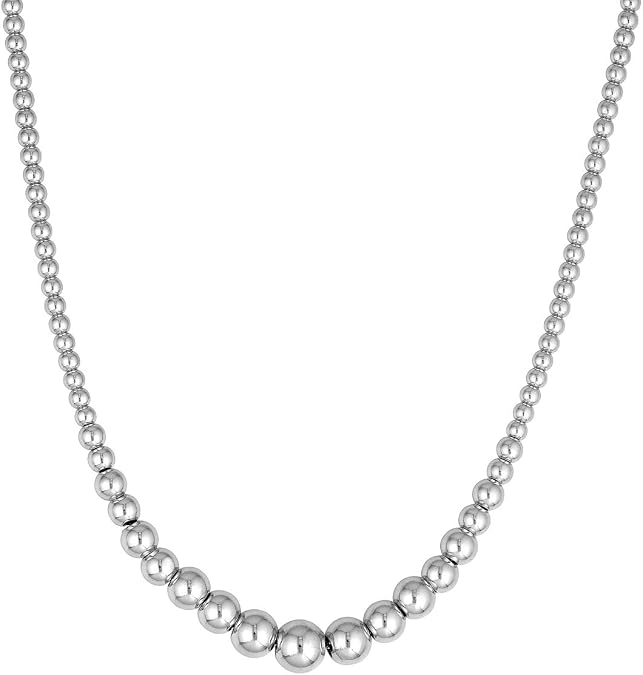 Sterling Silver Graduated Bead Necklace, 18 Inch - Sterling Silver