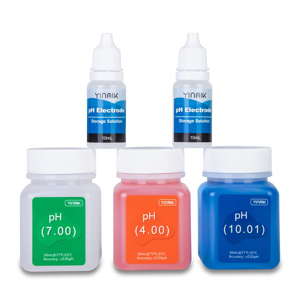 pH Meter Calibration Solution Kit4.00,7.00&10.01 with pH Electrode Storage Solution Kit,3 Bottles pH Calibration Buffer Solution and 2 bottels KCL pH Probe Solution for pH Meters