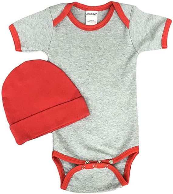 Monag Collegiate Baby Bodysuit Set - Short Sleeve Onesie and Cap Set