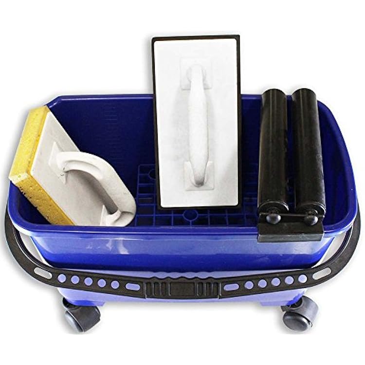 DAB Cleaning Rolling Bucket & Accessories | 19 48.3 cm Bucket with Built-in Double Roll Wringer | Includes 12 30.5 cm Riser & Water-Resistant PVC Foam Wipe | Easy-Grip Sponges