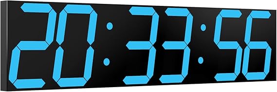 CHKOSDA Digital Wall Clock, Oversize Led Digital Clock Large Display with Auto Dimmer, Huge Countdown Timer with Remote Control, 27" Wide Display, 6 Digits, Wall Mount, Date and Temperature(Ice Blue)