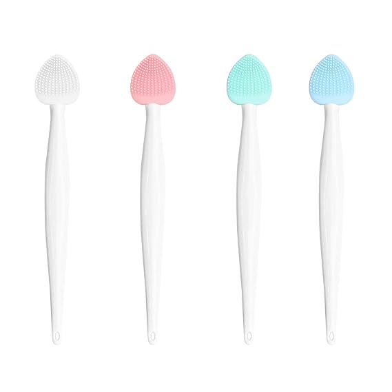 4pcs Silicone Lip Scrub Brush, Double-Sided Lip Exfoliator for Women & Men, Lip Cleaning Tool for Dead Skin Removal, Mini Portable Lip Scrubber for Smoother Lips, Pink, Green, Red & White