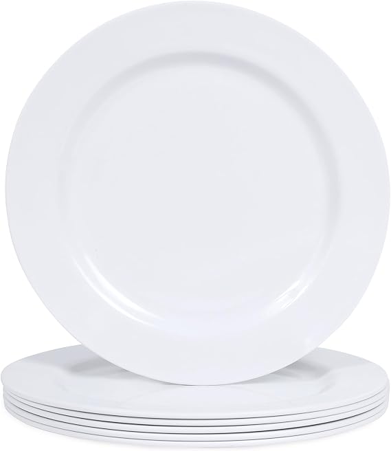 Melamine Dinner Plates Set - 10 3/4 Inch White Melamne Plates, 6pcs Dinner Dishes Set for Everyday Use, Dishwasher Safe,Unbreakable,White