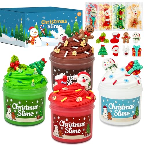 Christmas Slime Stocking Stuffers for Kids 4 Pack, Funny Xmas Toys Gifts Party Favors Supplies for Toddler Boys Girls, Holiday Classroom Game Prizes Basket Goodie Treat Bag Fillers Stuff for Teens