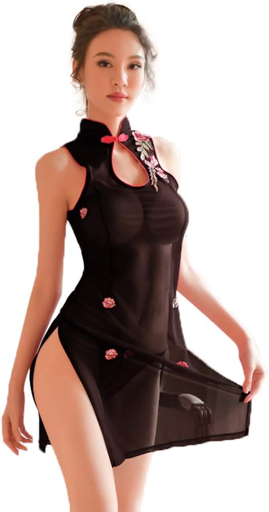Sexy Chinese Traditional Cheongsam Dress Lingerie Babydoll Sleepwear Qipao Nightgown for Women