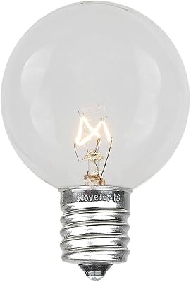 Novelty Lights 5 Pack G50 Outdoor Patio Globe Replacement Bulbs, Clear, E17C9 Intermediate Base, 7 Watt