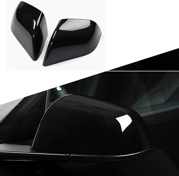 2PCS Set ABS Side Mirror Covers for Tesla Model 3, Compatible with Model 3 2021-2024 2025 2026 Refresh Highland Rearview Mirror Cap Guards Anti-Scratch & UV Protection (M3 - Gloss Black)