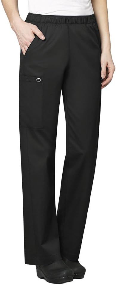 Wink WonderWORK Scrubs for Women, Pull-On Cargo Scrub Pants | Womens Scrub Pant Black Mid Rise