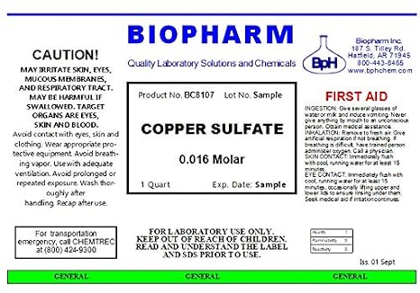 Copper Sulfate 0.016 M Solution | 1 Quart (950 mL)