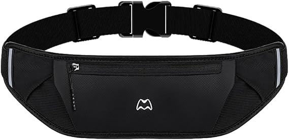 Simptech Running Belt Bag - Lightweight Reflective Waist Fanny Pack for Men Women, Quick-Dry 3-Pocket Running Gear with Phone Holder for Hiking Cycling Travel Essentials (Black)