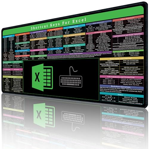Excel Cheat Sheet Desk pad with Keyboard Area 150 Excel Shortcuts Mouse Pad for Home, Work, Gaming, PC & Computer Non-Slip, Waterproof 35.4 x 15.74